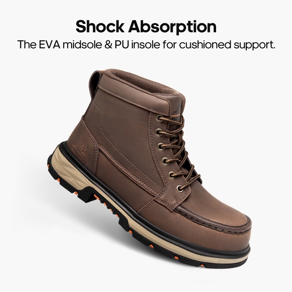 Men's Waterproof Leather Steel Toe Work Boots - DARK BROWN - 5